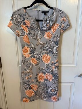 Banana Republic Gray Dress with Orange Floral Print